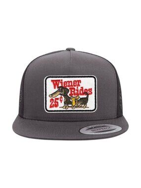 Wiener Rides YP Flat Bill Trucker Hat Mesh Back Snapback Charcoal/black